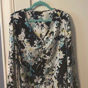 Banana Republic blouse. Satin watercolor fabric with ruching detail.